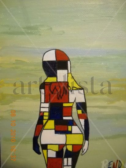 Musa de Mondrian Acrylic Canvas Figure Painting