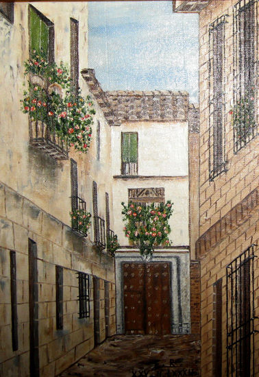 Callejuela con balcones Óleo Lienzo Paisaje