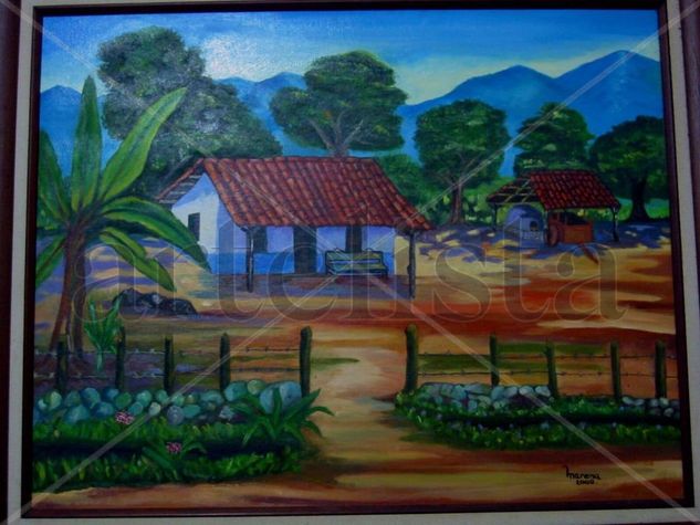 Casita de Adobe Oil Canvas Landscaping