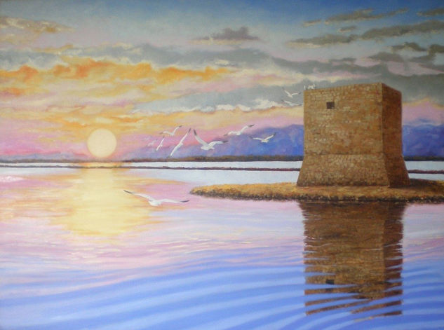 Atardecer en las salinas de Santa Pola Óleo Lienzo Marina