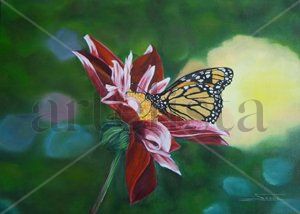 Mariposa posada en una flor Oil Canvas Landscaping