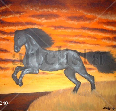 Caballo atardecer Óleo Lienzo Paisaje