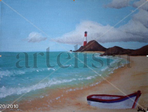 Playa con faro al fondo