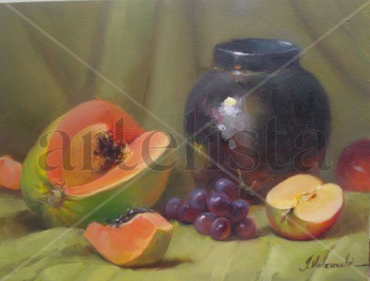 Natureza morta com mamão Oil Textile Still Life Paintings