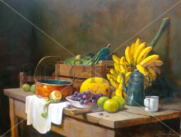 Mesa caipira Oil Textile Still Life Paintings