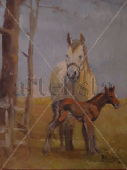 yegua y potrillo Oil Canvas Animals