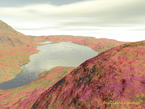 Montañas y lago de...