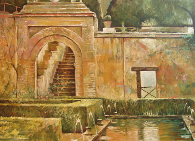 Estanque en los jardines de La Alhambra, Granada Oil Canvas Landscaping