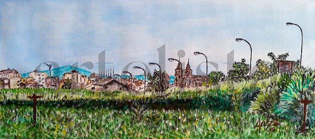 Vista Astorga (León) Watercolour Paper Landscaping