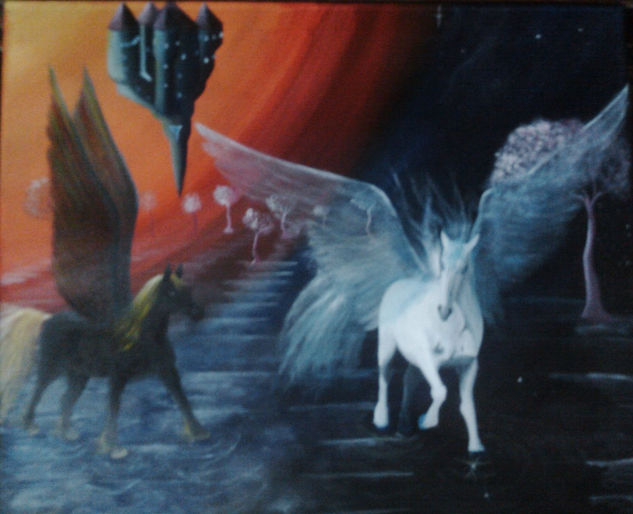 EL HABITAT DE LOS PEGASOS Oil Canvas Landscaping