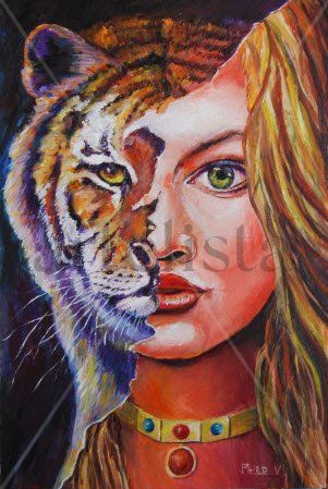 Girl-tigress. (Copy). Oil Canvas Figure Painting