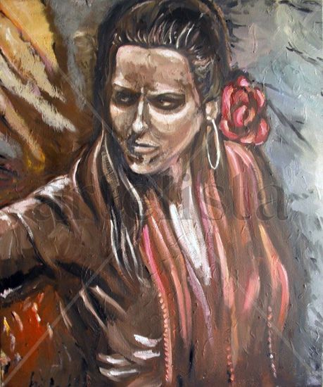 passion flamenca " fuerza " Oil Canvas Portrait