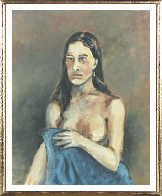 Mujer con pollera azul