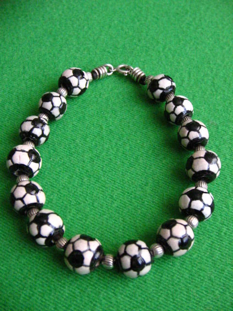 Pulsera Plata  Ley 925,cuero y Ceramica de Futbol.