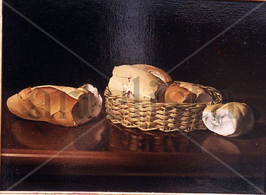 "Cesta con panes" Oil Canvas Still Life Paintings