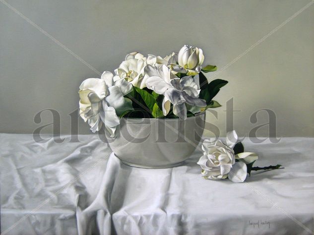 "De blancos y enero" Oil Canvas Floral Painting