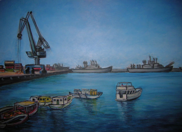 MUELLE PRAT, VALPARAISO,  (Rodolfo Oyarzun, constitución, chile) Acrylic Panel Marine Painting