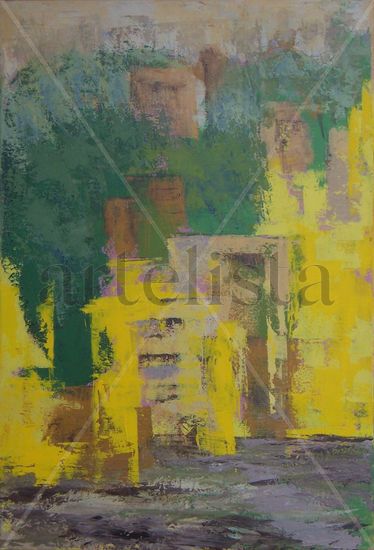 Amarillo y verde Acrylic Canvas Landscaping