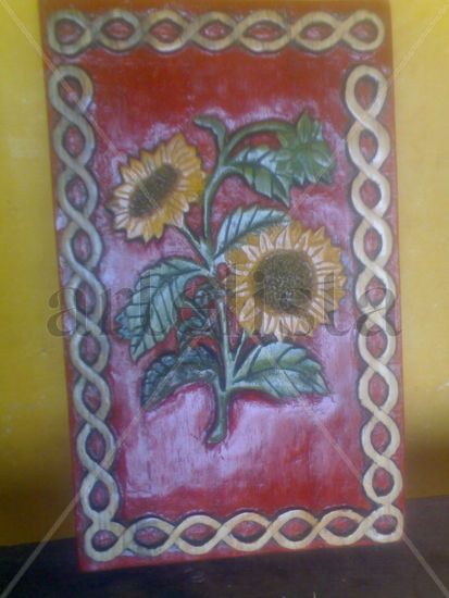 girasoles talladas en madera Etching Process