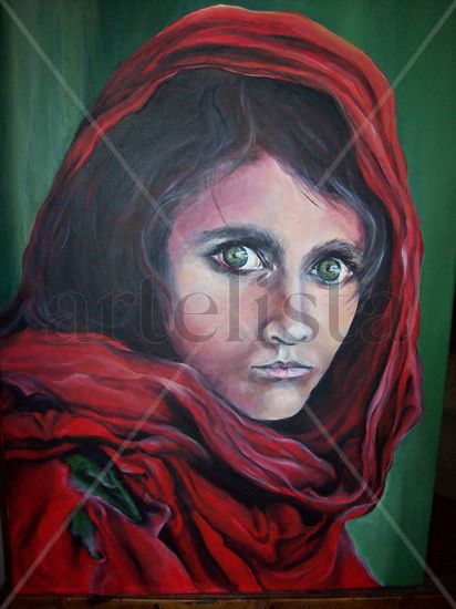 Replica de la Niña Afgana fotografia de Mc Curry Acrylic Canvas Figure Painting