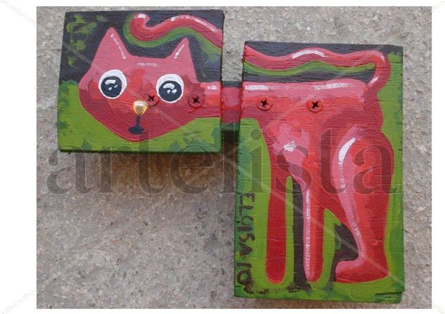 Gato rojo Oil Panel Animals