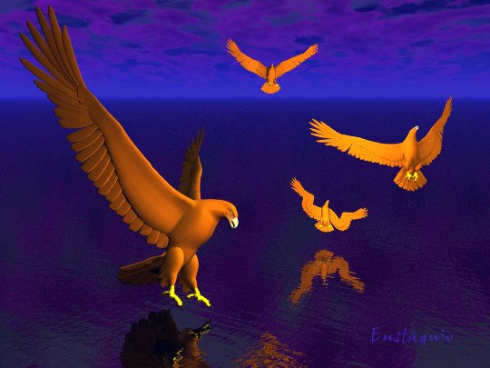 Águilas en la noche sobre el mar, (Eagles in the night on the sea) 