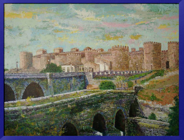 Murallas de Avila desde el Adaja. Acrílico Tabla Paisaje