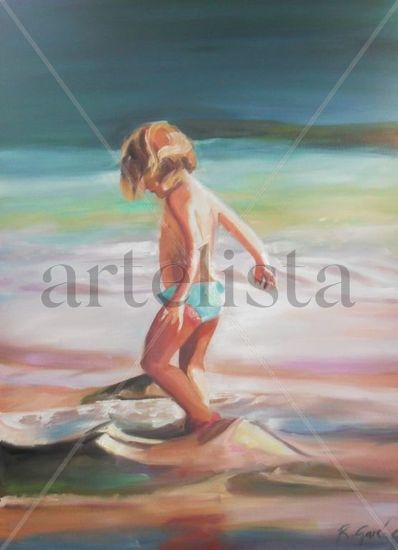 niña en la playa Oil Canvas Landscaping