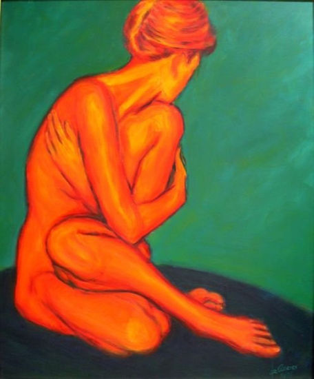 mujer en rojo Acrylic Others Nude Paintings