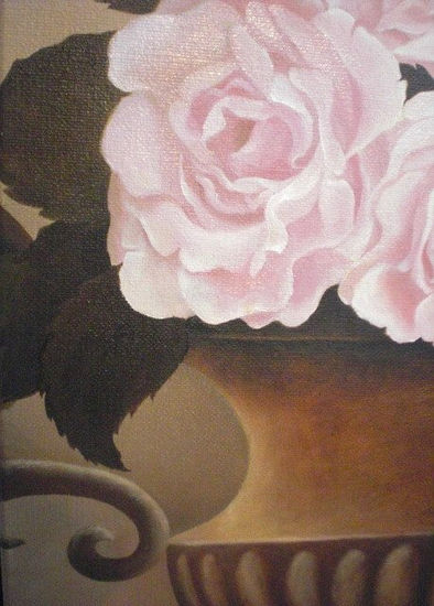 Ánfora con rosas. Oil Canvas Floral Painting