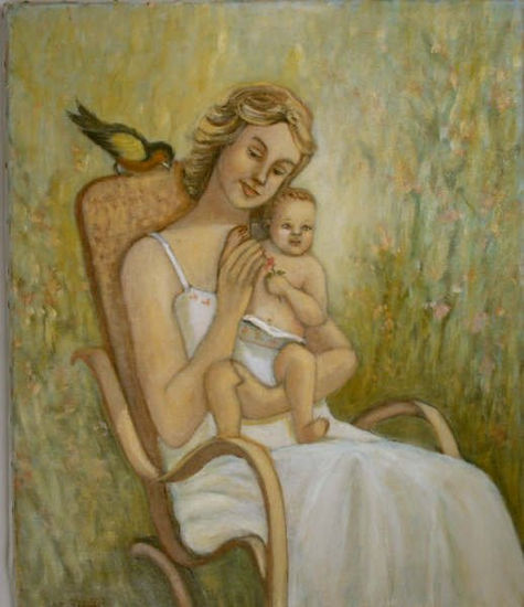 MATERNIDAD EN EL JARDIN Óleo Lienzo Figura