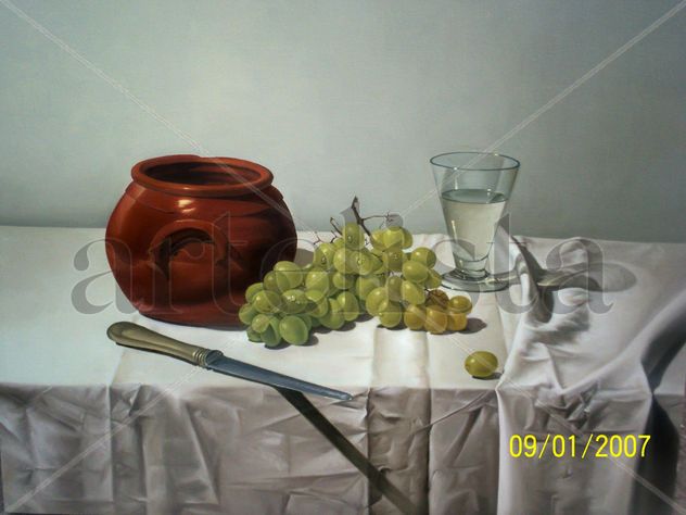 " Naturaleza muerta con uvas y cazuela"
