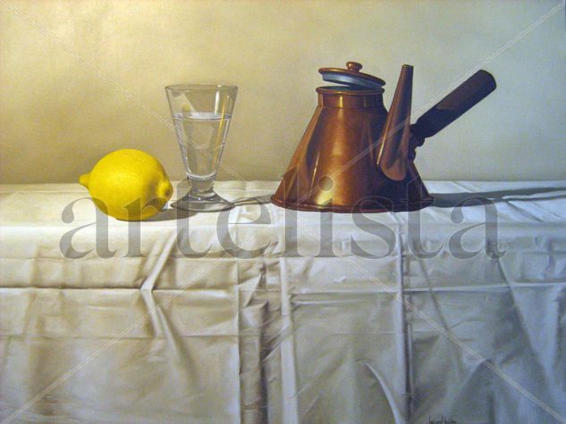 cafetera turca y limon Oil Canvas Still Life Paintings