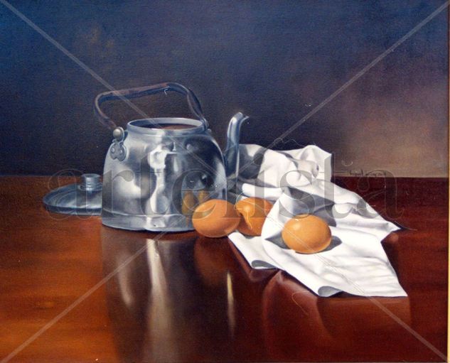 "caldera y huevos" Oil Canvas Still Life Paintings