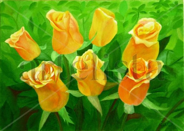 Botones de rosas Oil Canvas Floral Painting