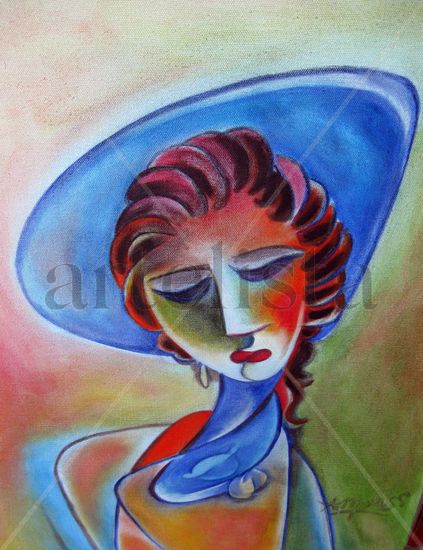 Mujer con sombrero azul Oil Canvas Landscaping