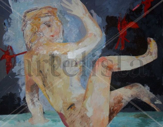 Plataforma Noturna um Acrylic Canvas Figure Painting