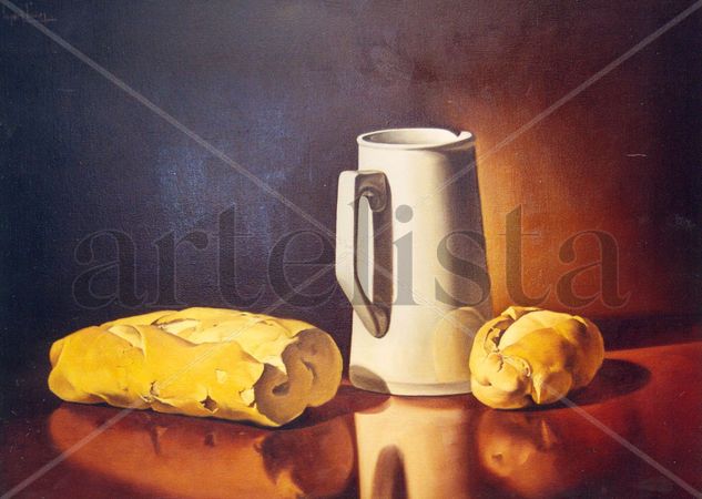 Jarra y panes II Oil Canvas Still Life Paintings