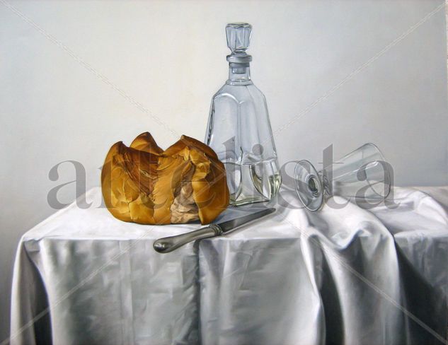 Pan y botella Oil Canvas Still Life Paintings