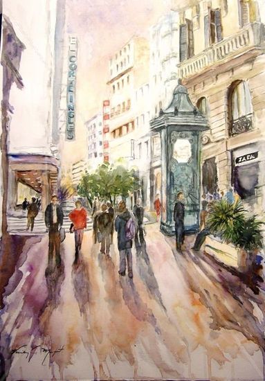 Tarde de compras, Valencia Watercolour Paper Landscaping