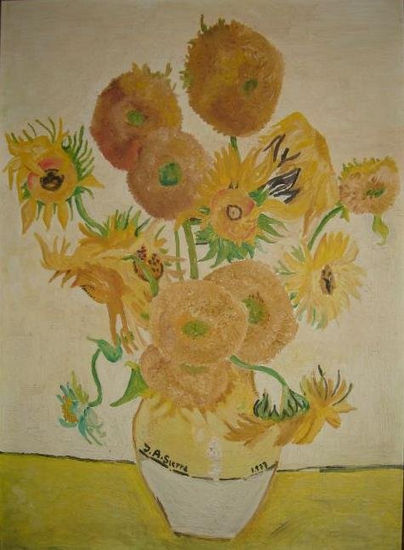 LOS GIRASOLES DE VAN GOGH Oil Panel Floral Painting