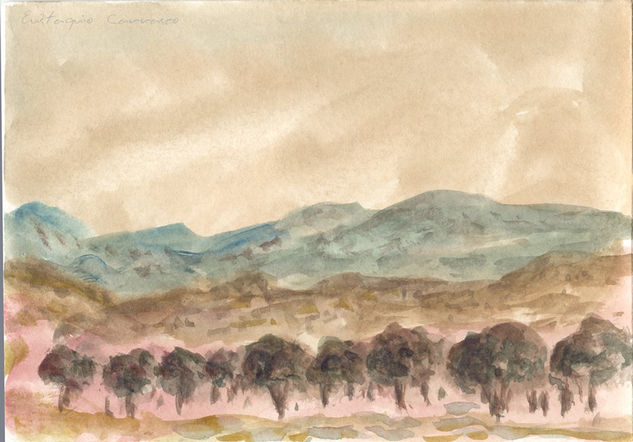 Árboles del monte y montañas al fondo, (Trees of the forest and mountains in the background) Watercolour Card Landscaping