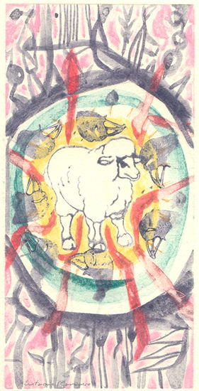 Oveja descarriada, (Lost Sheep) Media Mixta Papel Animales