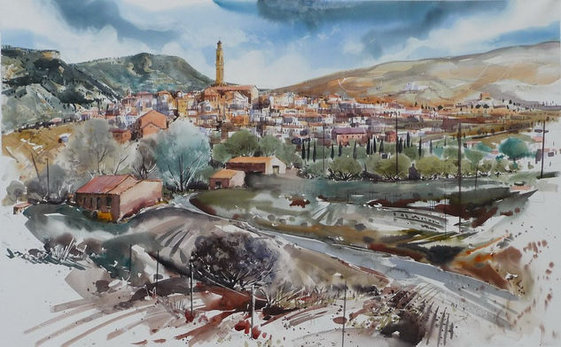 ARIÑO(TERUEL.) Acuarela Papel Paisaje