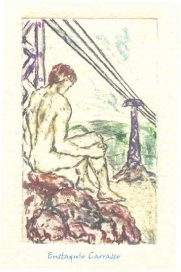 Sentado sobre rocas y tendido eléctrico, (Sitting on rocks and power lines) Rotogravure