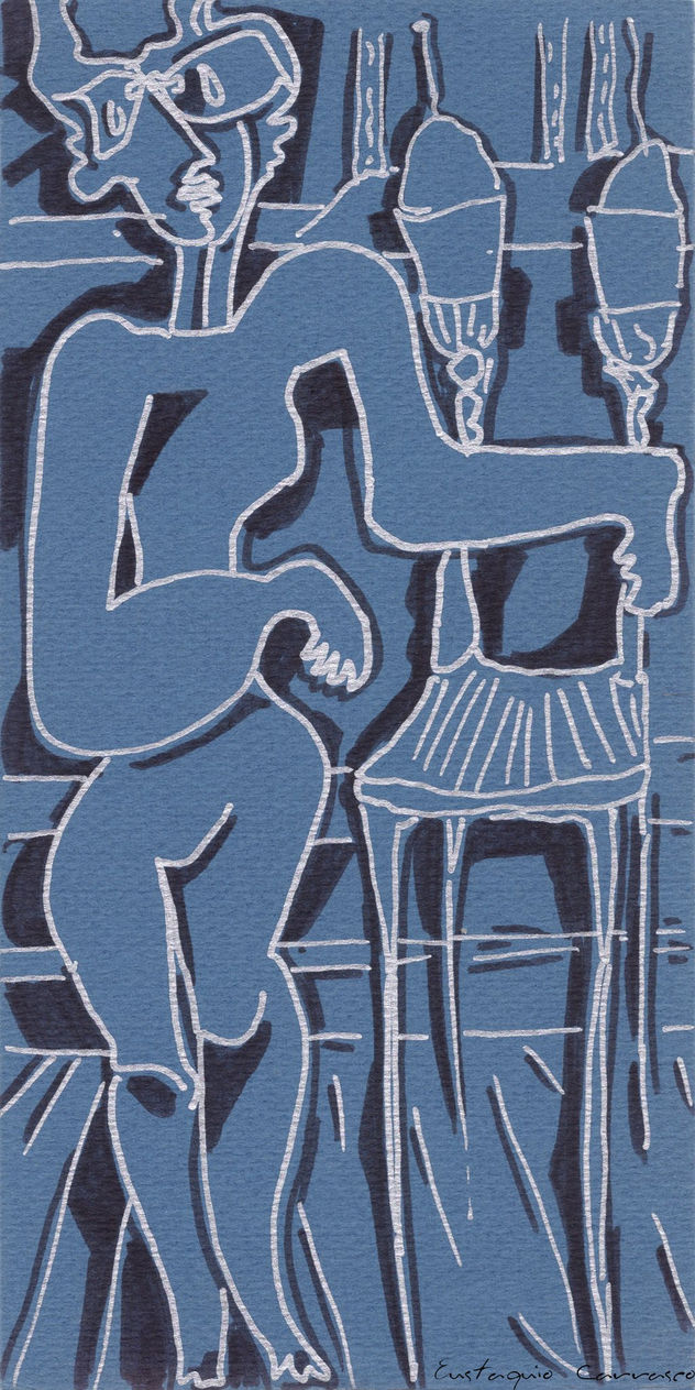 Mujer apoyando un brazo sobre una silla, (Woman supporting arm on a chair)