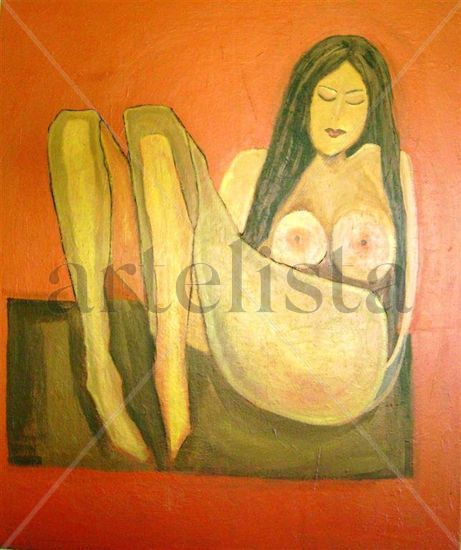 Mujer Naranja 110x130 Acrílico Lienzo Desnudos