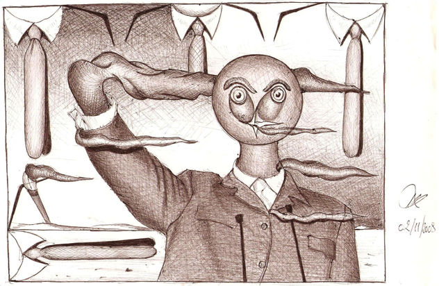 Caduta delle ideologie, disegno a penna 2010