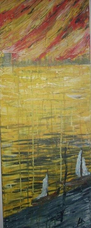 VELERO EN ATARDECER AMARILLO.