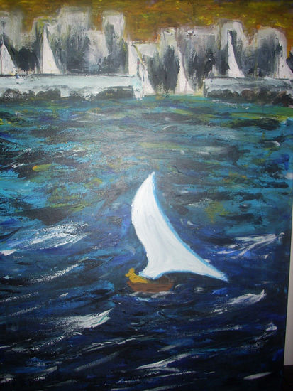 VELERO LLEGANDO A PUERTO Acrylic Canvas Marine Painting